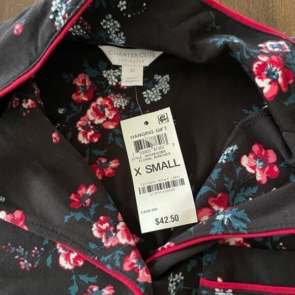 Charter Club Intimates Womens XS Black Floral Print Pajama Sleep Shirt Nightgown - Picture 6 of 8